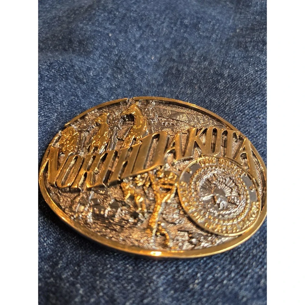 Montana Silversmiths North Dakota Heritage Silver Gold Belt Buckle RARE